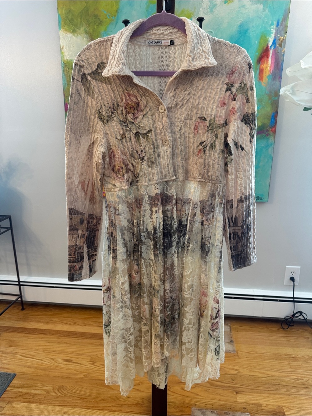 Origami Cream Floral Lace Long-Sleeve Cardigan
